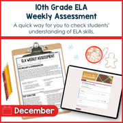 10th Grade ELA Reading Comprehension Morning Work Assessment Winter Review - Dec