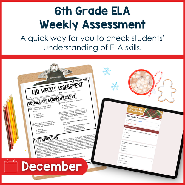 7th Grade ELA Reading Comprehension Morning Work Assessment Review Winter - Dec