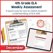 4th Grade ELA Reading Comprehension Morning Work Assessment Winter Review - Dec