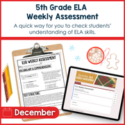 5th Grade ELA Reading Comprehension Morning Work Assessment Winter Review - Dec