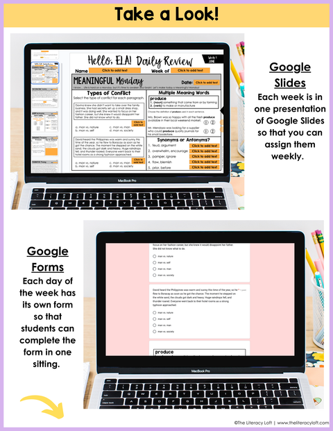 ELA Daily Review 6th Grade {June} | Distance Learning | Google Slides and Forms