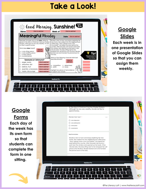 ELA Morning Work 4th Grade {December} I Distance Learning I Google Slides