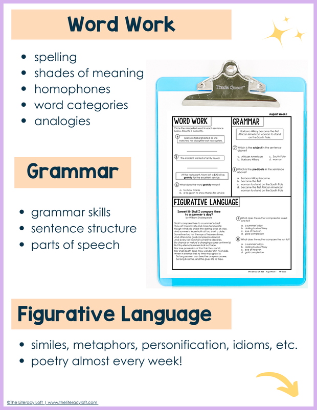 ELA Weekly Assessments 7th Grade  | Printable | Google Forms