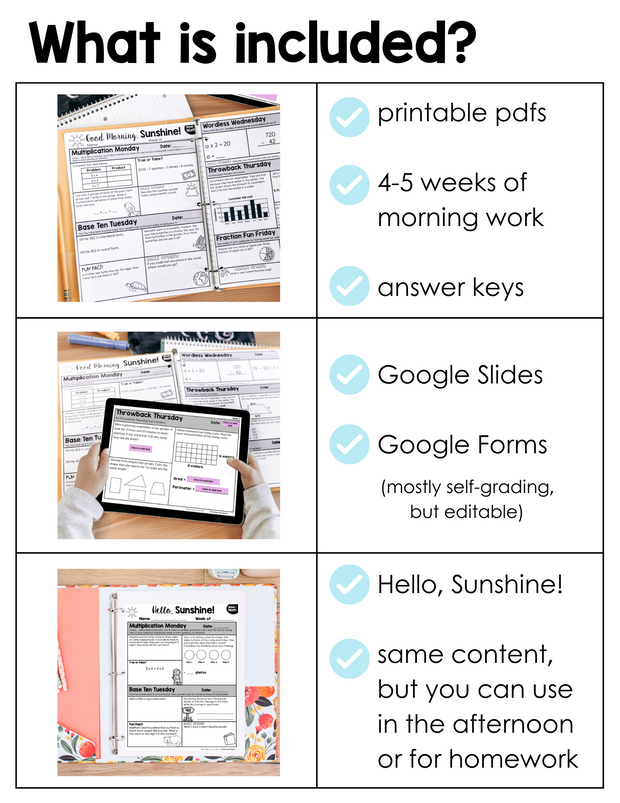 Math Morning Work 5th Grade Bundle | Printable | Google Slides and Forms