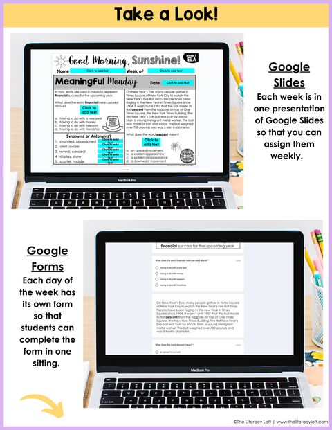 ELA Morning Work 4th Grade {January} I Distance Learning I Google Slides