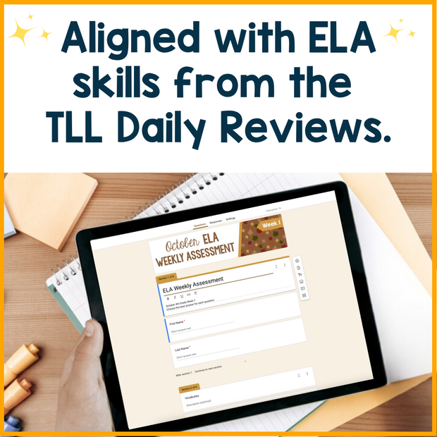 4th Grade ELA Reading Comprehension October Morning Work Assessment Elementary