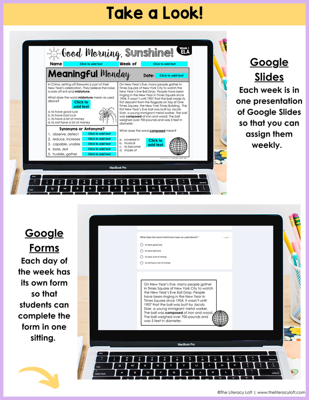 ELA Morning Work 3rd Grade {January} I Distance Learning I Google Slides