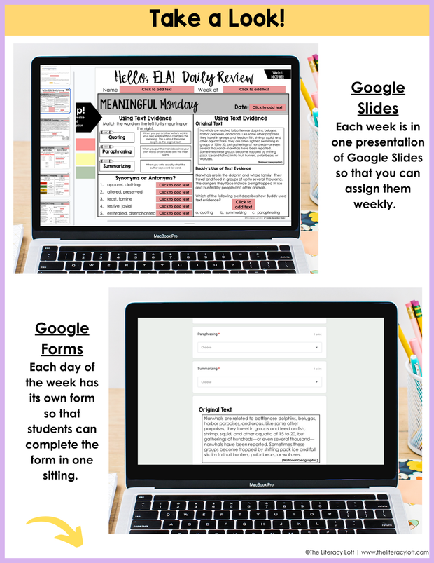 ELA Daily Review 6th Grade {December} I Distance Learning I Google Slides and Forms