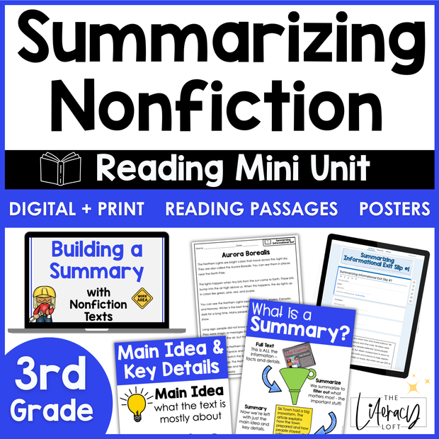 3rd Grade Summarizing Nonfiction Text Fun Reading Comprehension Passages Unit