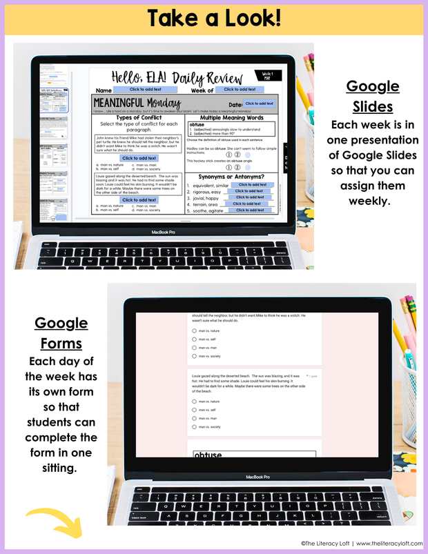 ELA Daily Review 6th Grade {May} | Distance Learning | Google Slides and Forms