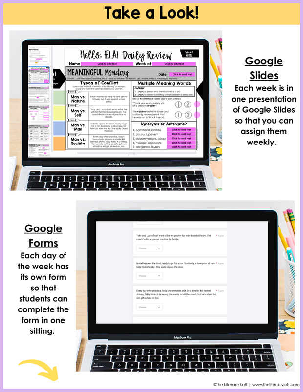 ELA Daily Review 6th Grade {April} | Distance Learning | Google Slides and Forms