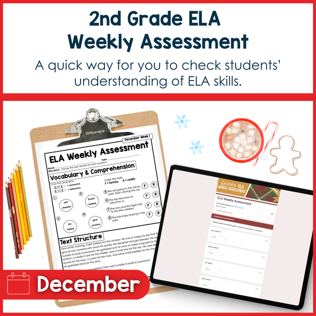 2nd Grade ELA Reading Comprehension Morning Work Assessment Winter Review - Dec