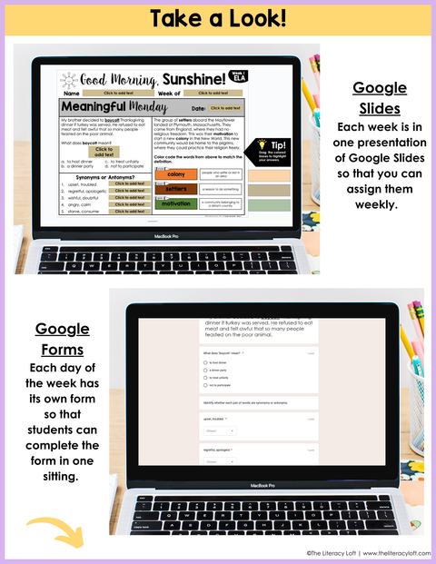 ELA Morning Work 4th Grade {November} | Distance Learning | Google Slides