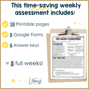 5th Grade ELA Reading Comprehension November Fall Morning Work Assessment Thanksgiving