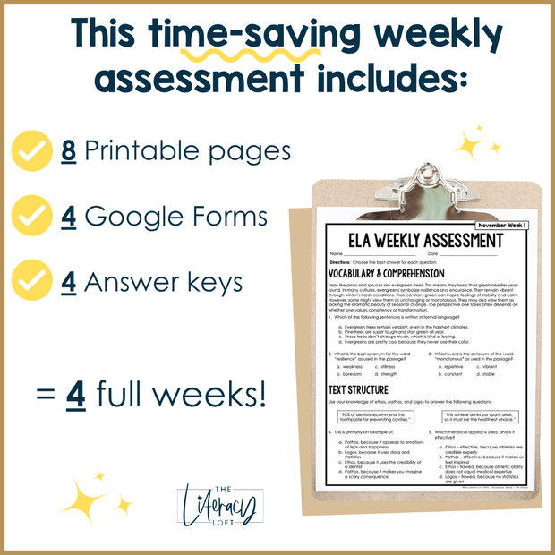 9th Grade ELA Reading Comprehension November Fall Morning Work Assessment Thanksgiving High School