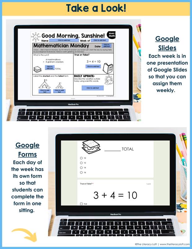 Math Morning Work 2nd Grade {August} | Distance Learning | Google Slides