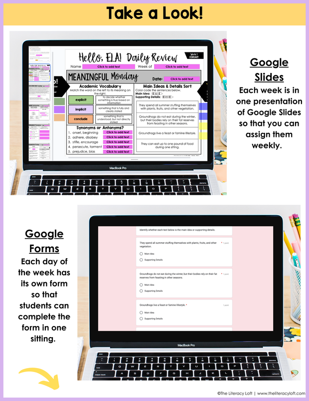 ELA Daily Review 6th Grade {February} I Distance Learning I Google Slides and Forms