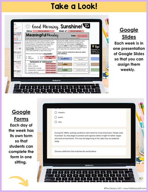 ELA Morning Work 5th Grade {September} | Distance Learning | Google Slides