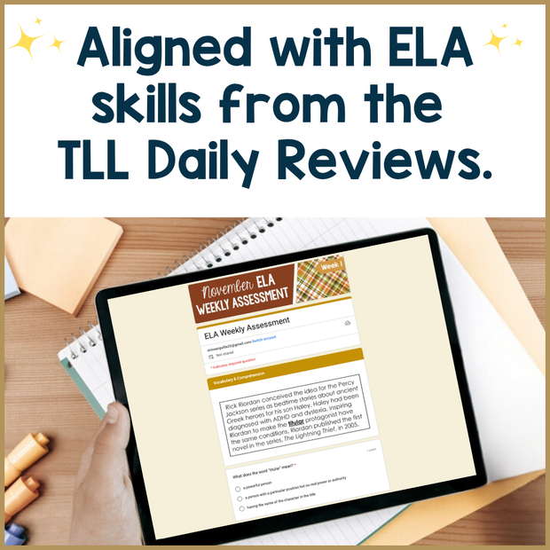 8th Grade ELA Reading Comprehension November Morning Work Assessment Daily Review