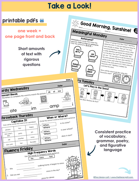 ELA Morning Work 1st Grade  (January) I Distance Learning I Google Slides