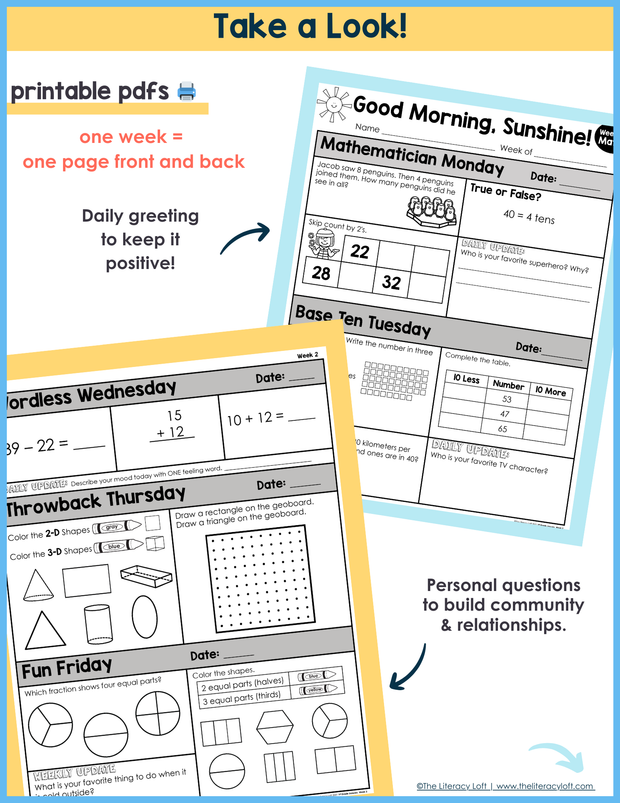 Math Morning Work 1st Grade {January} I Distance Learning I Google Apps