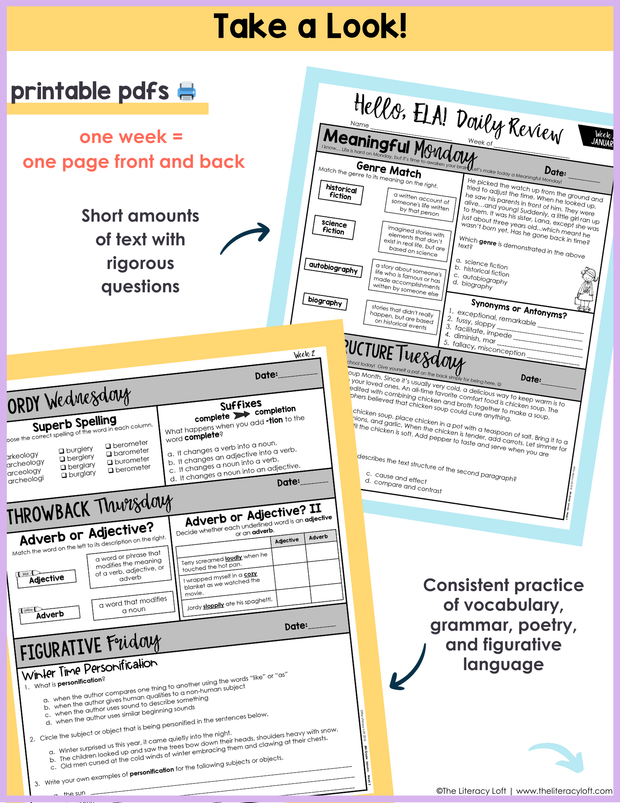 ELA Daily Review 8th Grade {January} I Distance Learning I Google Slides and Forms