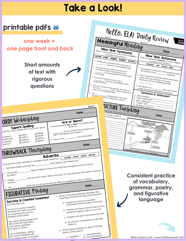 ELA Daily Review 7th Grade {January} I Distance Learning I Google Slides  and Forms