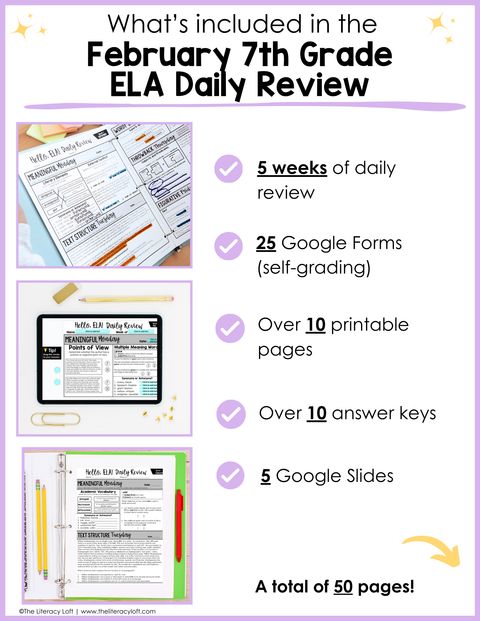 ELA Daily Review 7th Grade {February} I Distance Learning I Google Slides and Forms