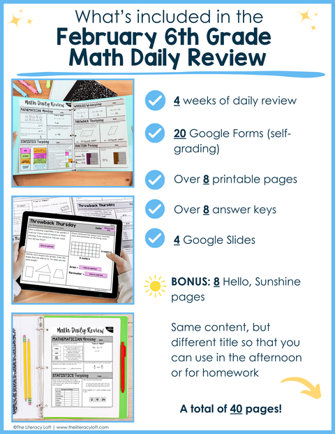 Math Daily Review 6th Grade {February} | Distance Learning | Google Apps