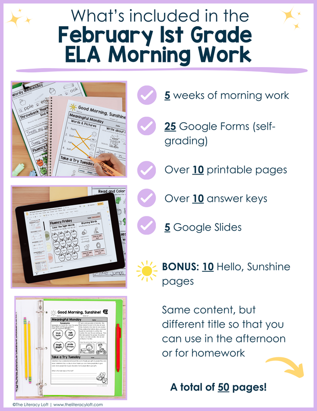 1st Grade ELA Morning Work (February) I Distance Learning I Google Slides