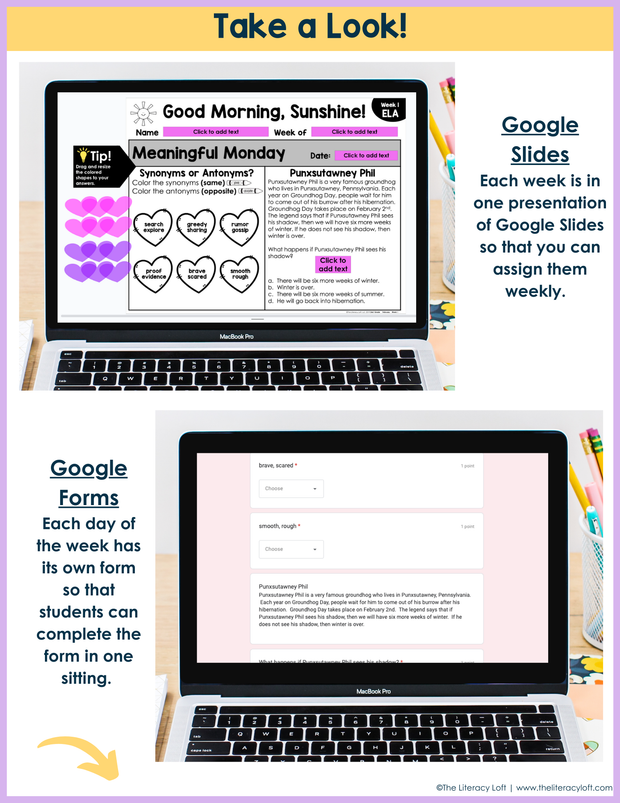 ELA Morning Work 2nd Grade {February} | Distance Learning | Google Slides