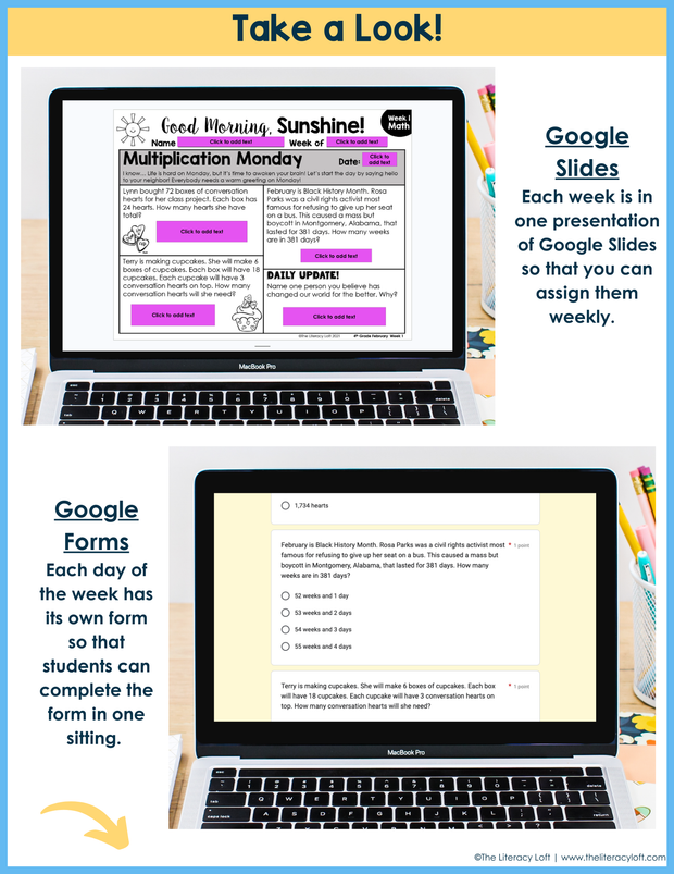 Math Morning Work 4th Grade {February} I Distance Learning I Google Apps