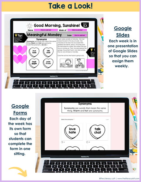 1st Grade ELA Morning Work (February) I Distance Learning I Google Slides