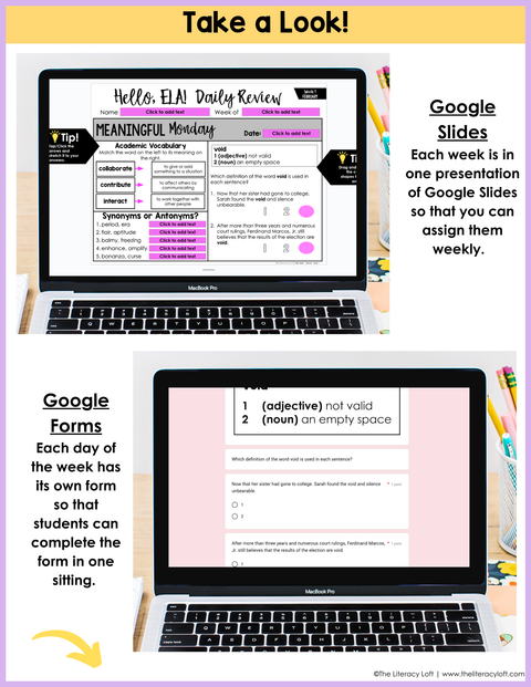 ELA Daily Review 8th Grade {February} I Distance Learning I Google Slides and Forms