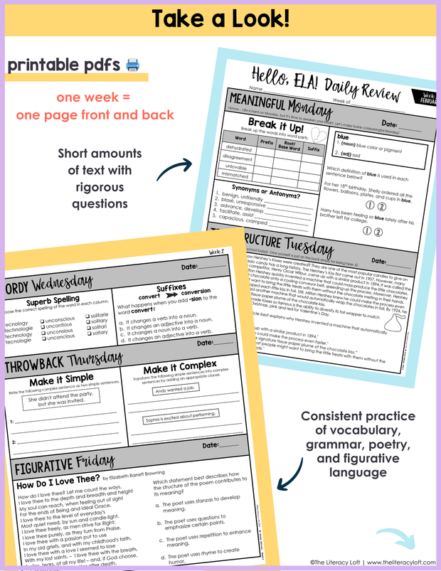 ELA Daily Review 8th Grade {February} I Distance Learning I Google Slides and Forms