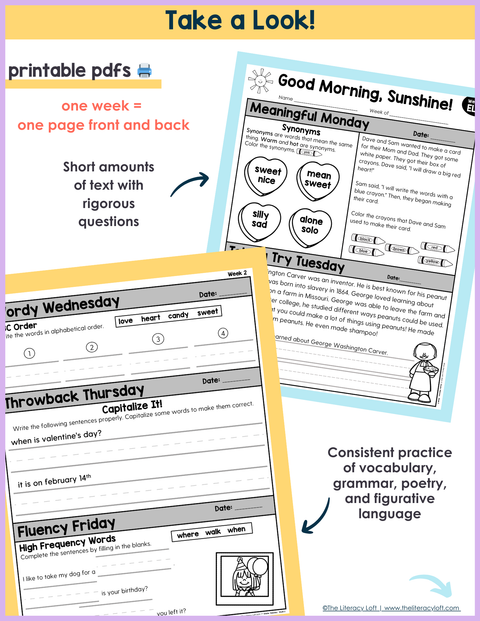 1st Grade ELA Morning Work (February) I Distance Learning I Google Slides