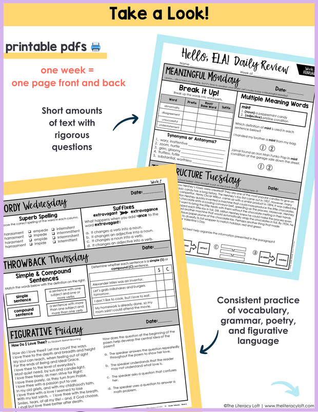 ELA Daily Review 7th Grade {February} I Distance Learning I Google Slides and Forms