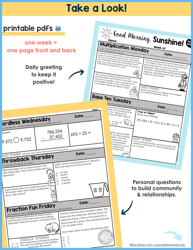 Math Morning Work 5th Grade {February} I Distance Learning I Google Slides