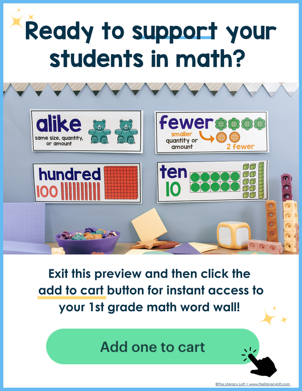 1st Grade Math Word Wall Vocabulary Review Posters Decor ESL Visuals Practice