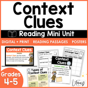 4th 5th Grade Context Clues Reading Comprehension Unit Vocabulary Worksheets Graphic Organizers Posters