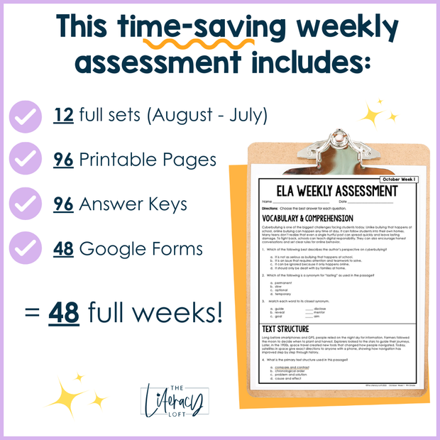 9th Grade Reading Comprehension ELA Morning Work Assessment Bundle High School