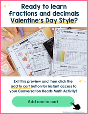 Valentine's Day Math Fractions Decimals Activity Coloring Sheets Worksheets