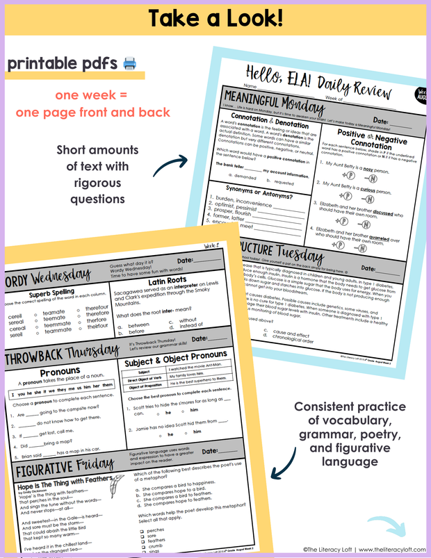 ELA Daily Review 6th Grade {August} | Distance Learning | Google Slides