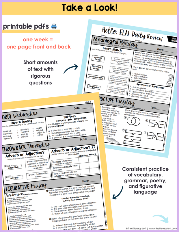 ELA Daily Review 6th Grade {January} I Distance Learning I Google Slides and Forms