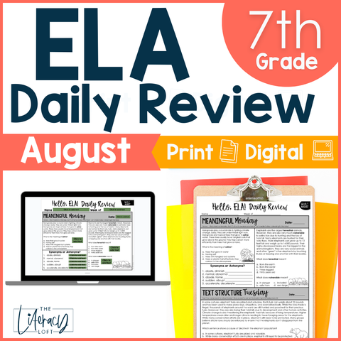 ELA Daily Review 7th Grade {August} | Distance Learning | Google Slides and Forms