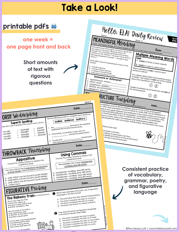 ELA Daily Review 6th Grade {April} | Distance Learning | Google Slides and Forms