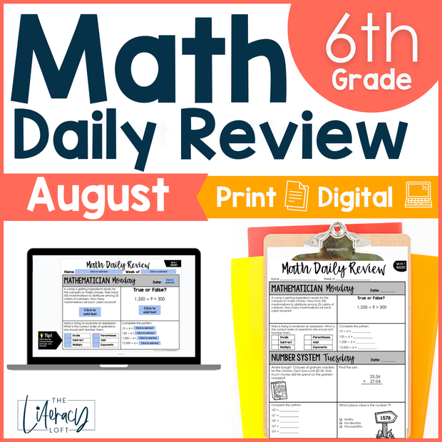 Math Daily Review 6th Grade {August} | Distance Learning | Google Apps