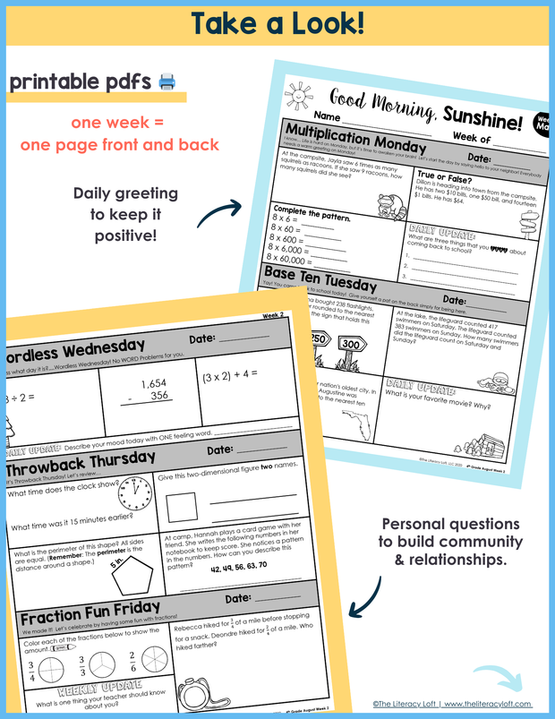 Math Morning Work 4th Grade {August} | Distance Learning | Google Apps