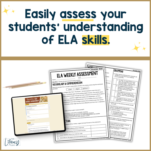 10th Grade ELA Reading Comprehension November Fall Morning Work Assessment Thanksgiving High School