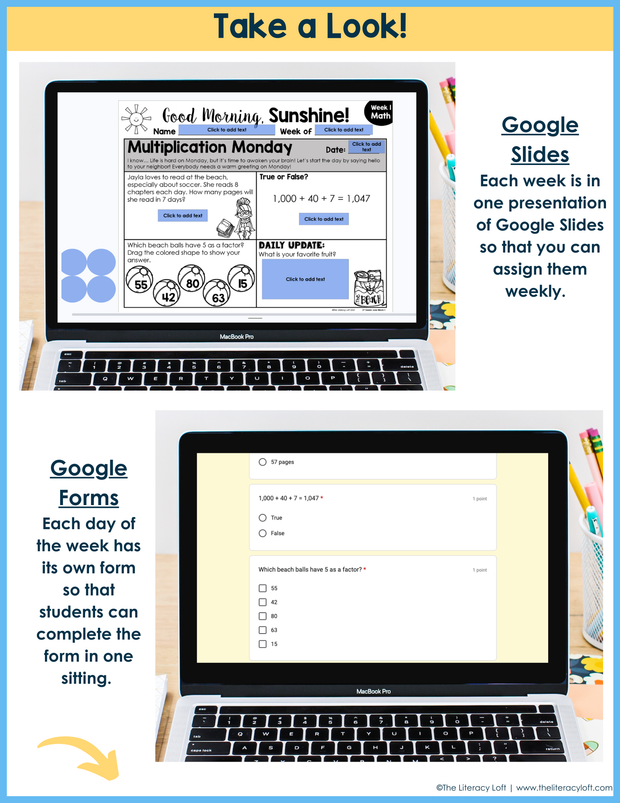 Math Morning Work 3rd Grade Bundle | Printable | Google Slides and Forms